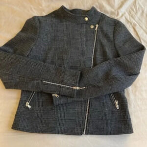 Ann Taylor Plaid Knit Moto Jacket Sz 2